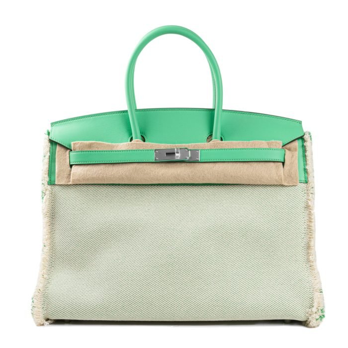 y5SlbdiyShGVQJUZV6CZ Birkin 35 Fray Fray Twill Bambou Palladium Hardware - Image 1